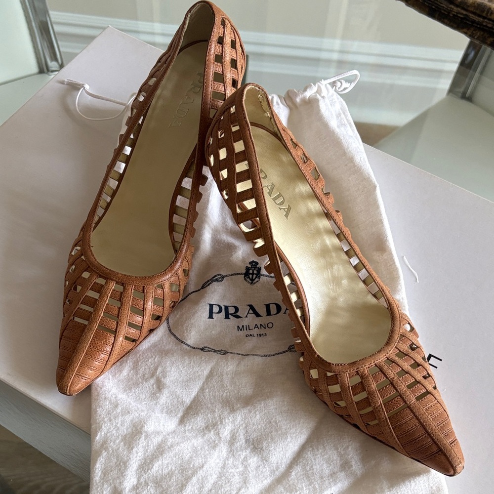 Prada Women's Tan Cutout Heels